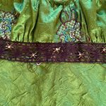 Y2K Crinkle Satin Blouse Babydoll Top Green Floral Lace Trim Womens Size XL Photo 8