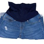 Blue Savvy  Maternity Capri Denim Jeans Size Medium Blue Belly Band Distressed Photo 0