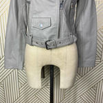 Maje Bassung Belted Leather Motorcycle Jacket Gray Photo 6