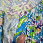 Lilly Pulitzer  Tunic Dress Blue Green Purple Abstract Print Roll Tab Sleeve L Photo 7