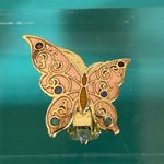 Vintage Cloisonne Enamal Butterfly Clip On Earrings with Pink and Gold Accents Photo 2