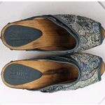 Sanita Clog Mules Womens 38 US 6.5/7 Blue Paisley Wooden Platform Block Heel Photo 3
