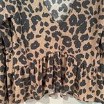 Altar'd State Animal Print V Neck Blouse Shirt Size Medium Brown Black Ruffle Photo 3