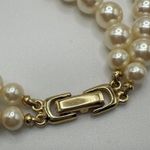 Vintage Double Stranded Pearl Necklace with Gold Rhinestone Accent 17 In Costume Photo 5
