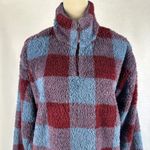Eddie Bauer  Women's Large Plaid Fuzzy Fleece Quarter Zip Pullover‎ Sweatshirt Photo 1