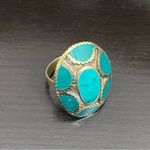 Vintage Turquoise Mosaic Cocktail Ring Size 8 Blue Photo 1