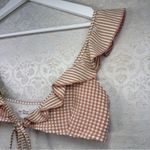 Aerie  Bikini Two Piece Scoop Ruffle Seersucker Gingham Top M Bottom S White Tan Photo 3