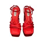 Steve Madden Gutsy Platform Pump Red Satin Block Heel Sandals Y2K Style Size 7 Photo 1