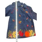 Tiara International Cardigan Fall Harvest Sweater Blue Embroidered Pumpkin S Photo 7