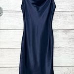 Bebe Navy Blue Satin Cowl Neck Midi Slip Dress Size Large Photo 3