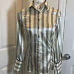 ZARA Satin Office Blouse STRECH Size Small Cream Black Lines Preppy Chic Photo 1