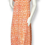 Muumuu Dress Orange White Pattern Batik Fabric‎ Short Sleeves Maxi Bow Casual Photo 0
