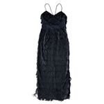 Vintage Inspired Black Fringe Maxi evening Gown With Rhinestone Straps Black Size M Photo 4