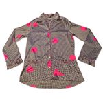 Victoria's Secret ⭐️  Satin Pajama Top Pocket Houndstooth Hearts Button Up Small‎ Photo 1