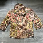 Lafayette 148 Petite Ruffle Sleeve Brown Gold Pink Floral Blazer Size 8P Career Photo 0