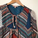 Gibson Latimer NEW NWT  Blue Red Scarf Print Boho Peasant 3/4 Sleeve Blouse Small Photo 1