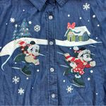 Disney  Parks Christmas Denim Jean Button Down L Photo 3
