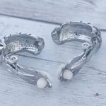 Vintage Clip On Earrings Silver Tone with Black Line Design Chunky Hoop Like Photo 6