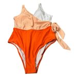 Cupshe V Neck Color Block Wrap One Piece Swimsuits Side Bowknot Size XL NWT Photo 4