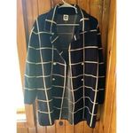 Anne Klein Ann Klein Plaid Knit Cardigan Jacket Oversized Black Cream‎ Career Coatigan Photo 4
