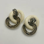 Givenchy Vintage 1980s Rhodium-Plated Ivory Enamel Figure-8 Clip Earrings Photo 4