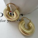 Anthropologie Gold Plated Stainless Steel Lightweight Earrings Chunky Textured Hoop Womens Photo 3