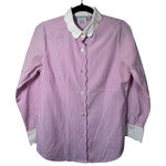 Gretchen Scott Women's Button Down Shirt Size M Pink White Striped Long Sleeve Size M Photo 0