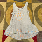 Free People Vintage Light Grey Tunic Floral Embroidery Tank Top Side Cutout XS Photo 0