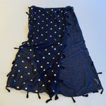 Lands' End Navy Blue Scarf with Gold Foil Hearts, White Polka Dots and Tassels Photo 3