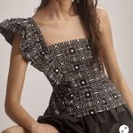 Anthropologie  One Shoulder Ruffle Tank Top Printed Black White Photo 0