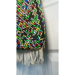 Vintage Boho Beaded Shoulder Bag Multi Color Flower 70's Fringe Festival Bag Black Photo 4
