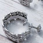 Vintage Screw On Earrings Chunky Silver Tone Hoops Photo 5