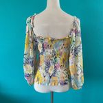 Shoshanna Cece Smocked Floral Print Top Yellow Square Neck Blouse Size M Photo 4