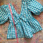 Lilly Pulitzer Sarafina Turquoise Oasis Crinkle Gingham Short Puff Sleeves Top 4 Photo 6