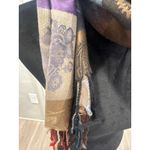 Pashmina 100% Scarf Patchwork Floral Print Purple Gold Blue Fringe boho winter Photo 2