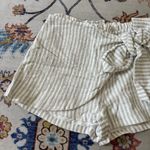 Pink Lily Women's Striped Wrap Style Gray/ Sage Striped Preppy Shorts Medium Photo 1
