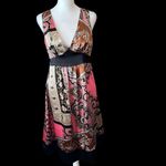 Gorgeous XXZ szM empire waist w/tie satiny paisley print dress hidden zipper EUC Brown Size M Photo 2