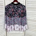 Loft Mixed Flowers Tiered Velvet Collar Boho Blouse Black Purple Medium Photo 9