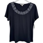 JM Collection  blouse L paisley embroidered beaded collar knit short sleeve NEW Photo 0