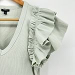 EXPRESS  Ribbed Bodysuit Medium‎ Mint Green Knit Ruffle Cap Sleeve V Neck Top Photo 2