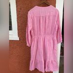 Old Navy DRESS Shirt Button Size Large Pink Stripes Linen Blend Summer Colorful Photo 4