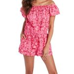 Vineyard Vines Tile Otomi Off-The-Shoulder Tropical Pink/Red Romper Photo 6