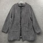 Long Tall Sally Tweed Fringe Coat Jacket Cotton Wool Blend Preppy Office Size 18 Black Photo 0