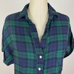 Grayson Green Plaid Short Sleeve Popover Blouse Blue Photo 2