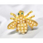 Joan Rivers Little Honey BEE PIN BROOCH Simulated Pearls Gold Plate Crystal Eyes Photo 4