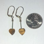 Heart Shaped Silver Tone Brown Tigers Eye Earrings Photo 3