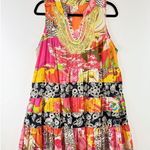 Free People  Womens Dress Pink Mini Patchwork Paisley Necklace A Line Boho Small Photo 1