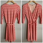 41 Hawthorn Red Geometric Print Wrap Dress M Long Sleeve Belted Knit Size M Photo 1