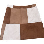 Hollister NWT Faux Suede Patchwork Brown Cream Neutral Mini Skirt Size 3 Photo 0