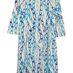 J. McLaughlin  Women’s Size S White Blue Chain Link Catalina 3/4 Sleeve Dress Photo 0